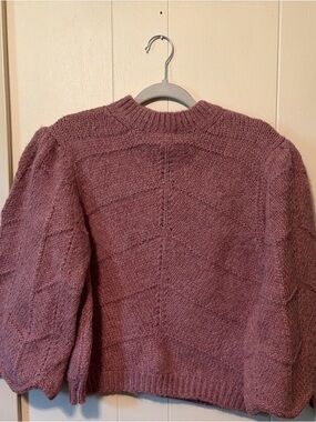 Women's Mauve Puff-Sleeve Crewneck Sweater